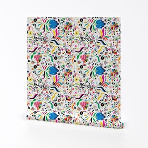 Mexican Wallpaper - Xochitl Vertical By Ginamayes - Mexican Blue Pink Custom Printed Removable Self Adhesive Wallpaper Roll by Spoonflower