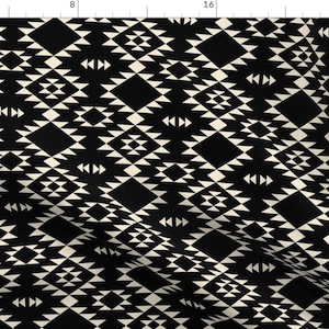 Black and Off White Tribal Fabric - Black Off White By Kimsa - Southwestern Modern Tribal Cotton Fabric By The Yard With Spoonflower