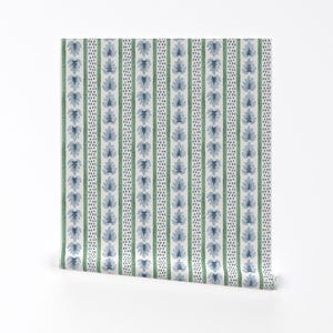 Leaf Stripe Removable Peel and Stick Wallpaper - Leaves Dots Traditional Painted - Wall Art Wall Decor - James Stripe by danika_herrick