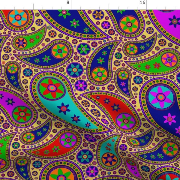 Paisley Fabric - Hippie Paisley - Colorful By Vagabond Folk Art - Paisley Retro Home Decor 1970s Cotton Fabric By The Yard With Spoonflower