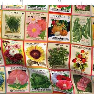 Multicolor Fabric - Vintage Seed Packets by louisehenderson -  Gardening Seeds Vintage Flowers Plants Fabric by the Yard by Spoonflower