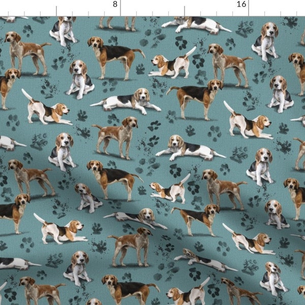 Beagles on Blue Fabric - The Beagle By Elspethrosedesign - Hounds Dog Breeds Faux Woven Look Blue Cotton Fabric By The Yard With Spoonflower