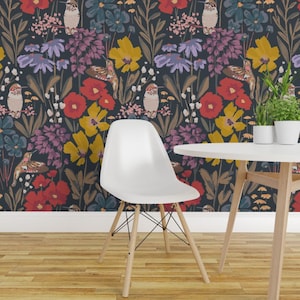 Selbstklebende Tapete mit Kolibri-Blumenmuster – Maximalistisch und dramatisch – Abnehmbare Wanddekoration – Kolibri-Garten von jenflorentine