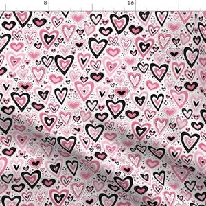 Pink and Black Heart Fabric - Lovely Hearts (Pink And White) By Robyriker - Love Heart Home Decor Cotton Fabric By The Yard With Spoonflower