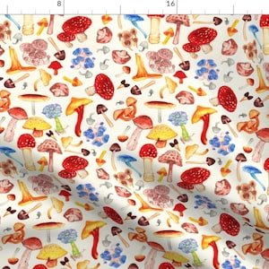 Mushroom Fabric - Lots Of Mushrooms And Succulent By Jadegordon - Woodland Botanical Sketches Cotton Fabric By The Yard With Spoonflower
