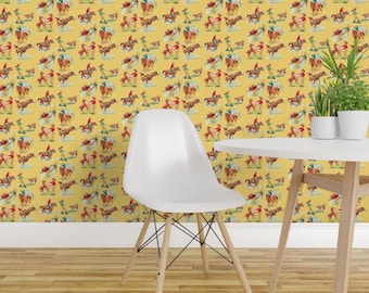 Vintage Rodeo Peel and Stick Wallpaper - Kitsch Country Rustic Cowboy - Removable Wall Decor Art - Cowboy Cowgirl Golden Yellow by parisbebe