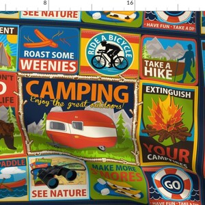 Camping Fabric - Camping Crests By Retrorudolphs - Camping Patches Summer Vacation Camp Outdoors Cotton Fabric By The Yard With Spoonflower