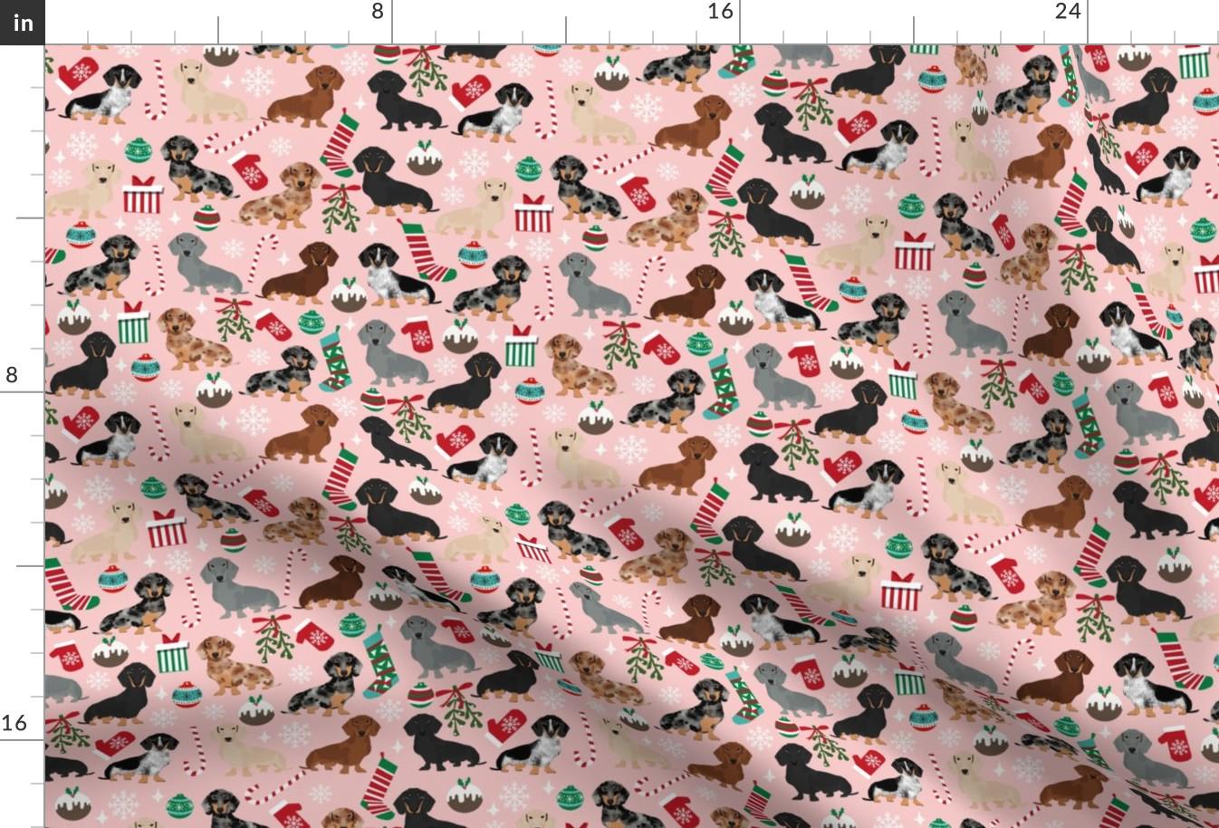 Dachshund Christmas Fabric - Dachshunds Christmas Fabric Cute Doxie Design By Petfriendly - Pink Cotton Fabric By The Yard With Spoonflower