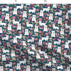 Westie Fabric - Westie Florals West Highland Terrier Dog Fabric By Petfriendly - Westie Dog Cotton Fabric by the Yard with Spoonflower