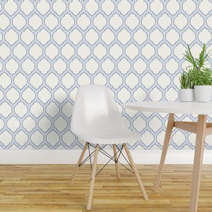 Moroccan Wallpaper - Moroccan Trellis Light Blue By Vivdesign - Blue Custom Printed Removable Self Adhesive Wallpaper Roll by Spoonflower