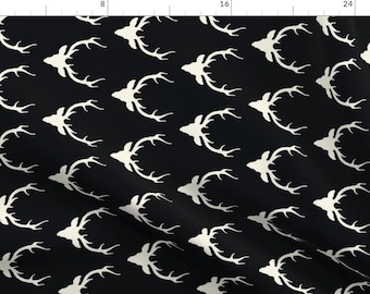 Deer Fabric - Antler Ivory Black Rotated By Sproutz - Deer Antler Hunting Woodland Animal Nursery Cotton Fabric By The Yard With Spoonflower