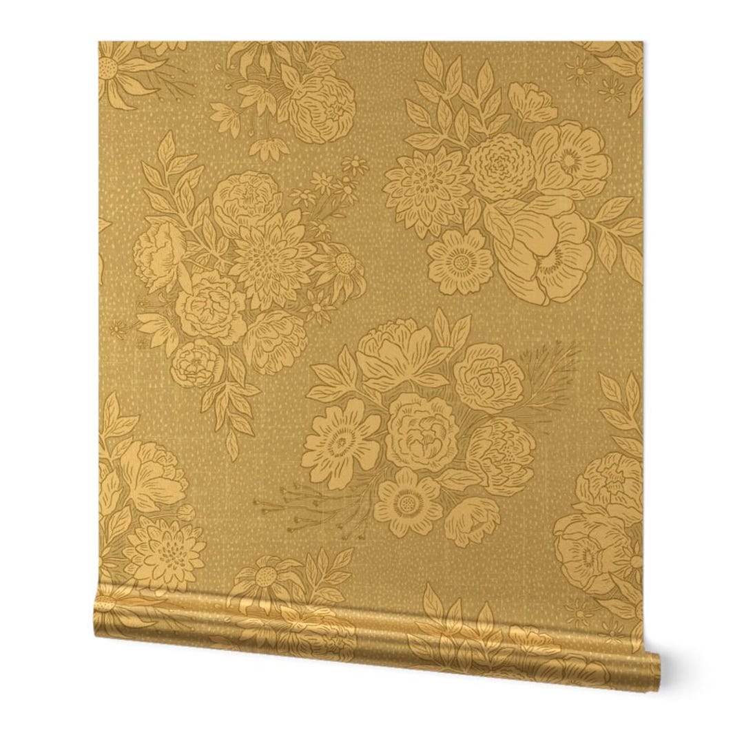 Vintage Peony Gold or Silver Metallic Wallpaper - Country Floral ...