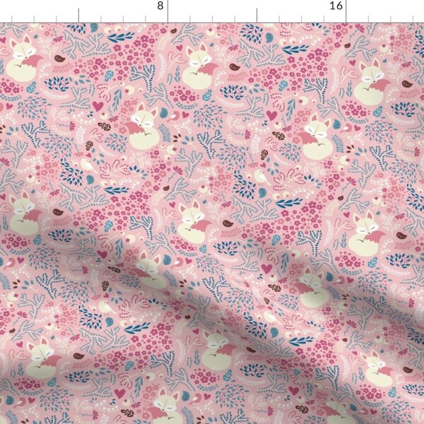 Pink Foxes Fabric - Sleeping Fox - Vintage Pink By Ewa Brzozowska - Sleeping Fox Nursery Decor Cotton Fabric By The Yard With Spoonflower