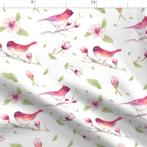 Watercolor Birds and Flowers Fabric - Magnolia Bird By Peace_Shop - Boho Watercolor Bird Floral Cotton Fabric By The Yard With Spoonflower