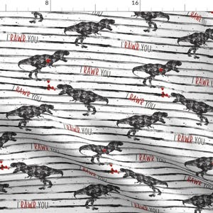 I Love You T-Rex Dinos Fabric - I Love You In Dinosaur // Grunge Stripes By Hipkiddesigns - I Love You In Dinosa Fabric With Spoonflower