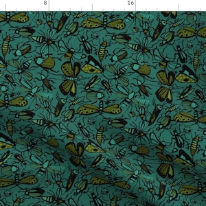 Green Watercolor Insect Fabric - Insects By Wideeyedtree - Watercolor Bugs Home and Nursery Decor Cotton Fabric By The Yard With Spoonflower
