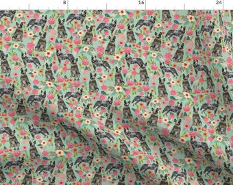 Blue Heeler Dog Fabric - Australian Cattle Dog Florals Mint By Petfriendly - Cattle Dog Cotton Fabric by the Yard with Spoonflower