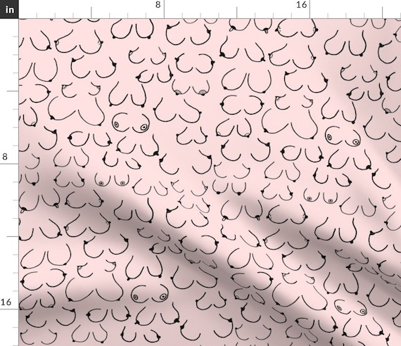 Boobs Fabric Simply the Breast Pink by Hazelnicholls Boobies Tits Breasts  Pert Pointy Linear Cotton Fabric by the Yard With Spoonflower 