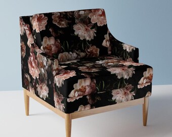 Dramatic Dark Peony Upholstery Fabric- Midnight Peony by avalonrosedesign - Moody Floral Pink Botanical  Fabric By The Yard With Spoonflower