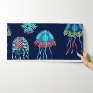 Jellyfish Wallpaper - Jellyfish Jubilee By Shellypenko - Blue Teal Red Custom Printed Removable Self Adhesive Wallpaper Roll by Spoonflower image 9