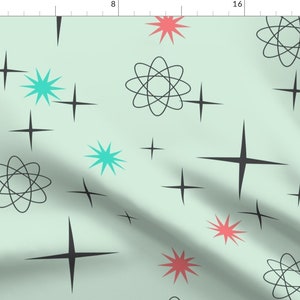 Atomic Fabric - Atomic Starburst On Mint By Lillierioux- Starburst Atomic Chemistry Science Decor Cotton Fabric By The Yard With Spoonflower