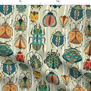 Retro Bugs Fabric - Bugs Byy By Evy Design -Beetles Insects Worms Moths Nature Green Boys Science Cotton Fabric By The Yard With Spoonflower