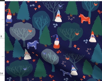 Nordic Woodland Trees Animals Fabric - Liten Natt Skog By Jofryerdesigns - Nordic Blue Trees Cotton Fabric By The Yard With Spoonflower