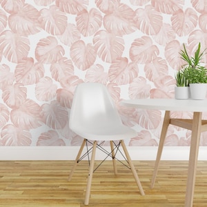 Monstera Wallpaper - Jumbo Scale Watercolor Monstera Leaf By Littlearrowdesign - Pink Removable Self Adhesive Wallpaper Roll by Spoonflower image 1