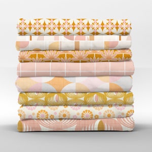 Vintage Cotton Fat Quarters - Retro Mid Century Palm Springs Pink Collection Petal Quilting Cotton Mix & Match Fat Quarters by Spoonflower