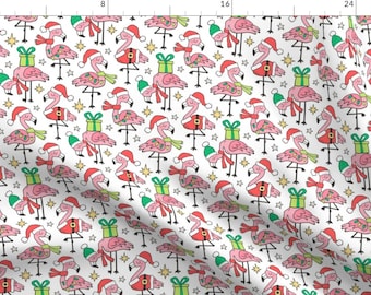 Festive Flamingo Fabric - Christmas Flamingos by caja_design - Pink Birds Red Green Santa Claus Whimsical Fabric by the Yard by Spoonflower