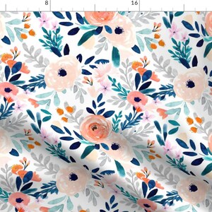Floral Fabric - Jolene Floral By Crystal Walen - Floral Blue Pink Nursery Kids Baby Girl Bright Cotton Fabric By The Yard With Spoonflower