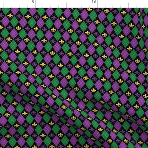 Mardi Gras Fabric - Mardi Gras Argyle By Charlottewinter - Black Purple Green Yellow New Orleans Cotton Fabric By The Yard With Spoonflower