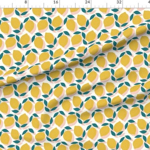 Lemon Fabric Lemons By Littlefoxhill Lemon Yellow Pink Mod Citrus Fruit Kitchen Decor Cotton Fabric By The Yard With Spoonflower image 3