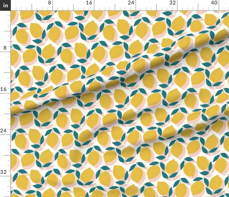 Lemon Fabric Lemons By Littlefoxhill Lemon Yellow Pink Mod Citrus Fruit Kitchen Decor Cotton Fabric By The Yard With Spoonflower image 3