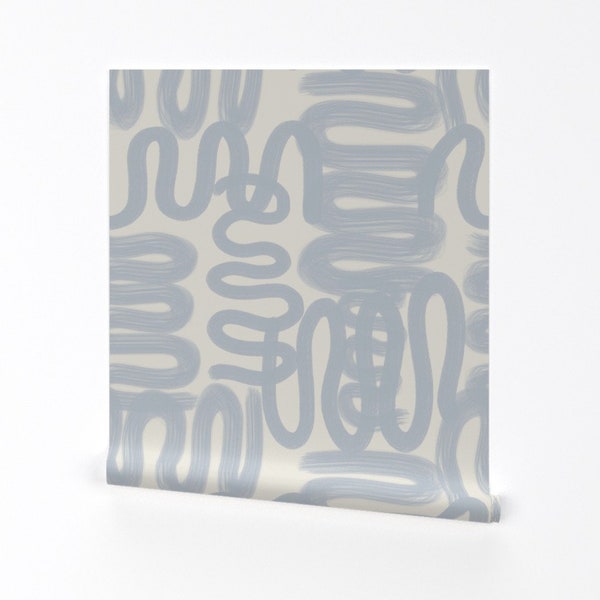 Abstract Wallpaper - Squiggle By Danika Herrick - Light Blue Ivory Kids Modern Paint Removable Self Adhesive Wallpaper Roll by Spoonflower
