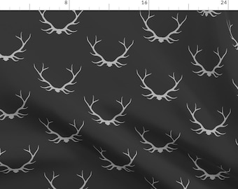 Antlers Fabric - Antlers Buck Deer By Sugarpinedesign - Horns Mounts Cabin Ornate Decor Hunting Cotton Fabric By The Yard With Spoonflower