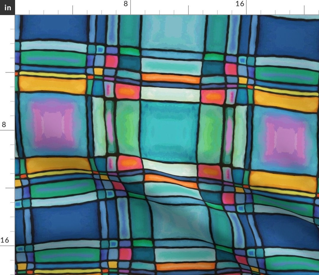 Blue Plaid Fabric, Checkered Tartan Plaid Pattern Design Fabric by