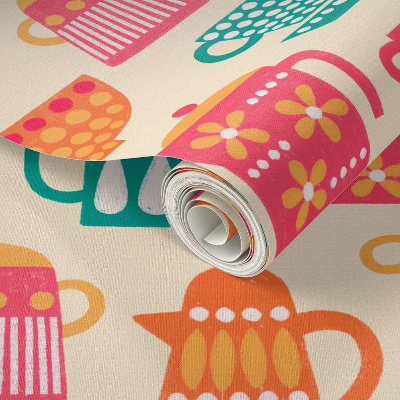 Vintage Kettles Wallpaper Retro Kitchen Pots by Aaron_gallen Etsy