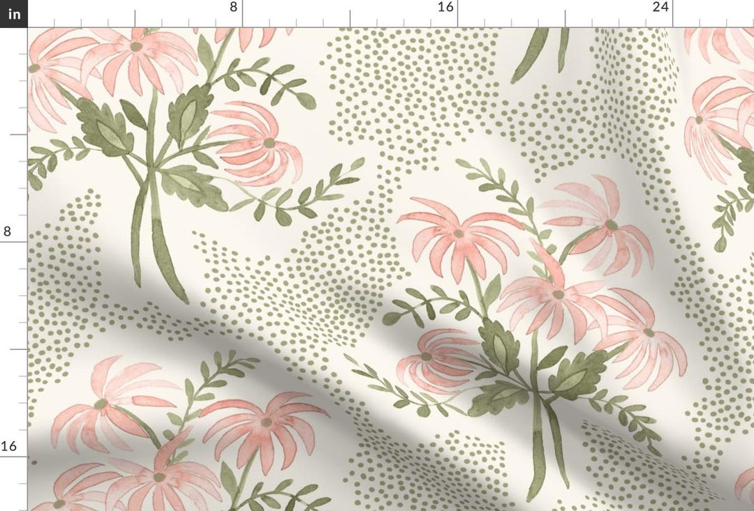 Watercolor Flower Fabric Peach Bouquet Olive by Danika_herrick