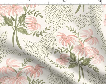 Watercolor Flower Fabric - Peach Bouquet Olive by danika_herrick - Pink Peach Floral Olive Green Fabric by the Yard by Spoonflower
