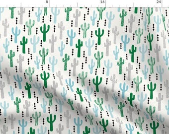 Cactus Fabric - Cactus Greens Gray Blue Tropical Southwest Spring Summer By Charlottewinter - Cotton Fabric By The Yard With Spoonflower