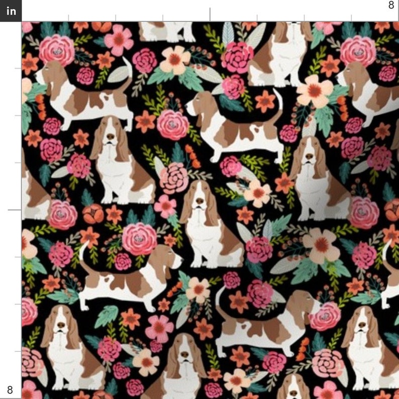 Basset Hound Floral Fabric Basset Hound Floral Dog Fabric by Etsy