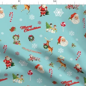 Merry Christmas Fabric - Vintage Christmas Santa Reindeer By Twodreamsshop - Kitsch Holiday Cotton Fabric by the Yard with Spoonflower