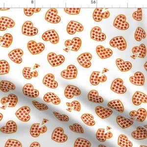 Heart Shaped Pizza Fabric - Heart Shaped Pizza - Valentines Day - White By Littlearrowdesign - Heart Shaped Pizza Fabric With Spoonflower