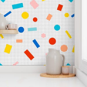 Retro Wallpaper - Color Block Grid By Louisemargaret - Retro 80s Grid Custom Printed Removable Self Adhesive Wallpaper Roll by Spoonflower image 7