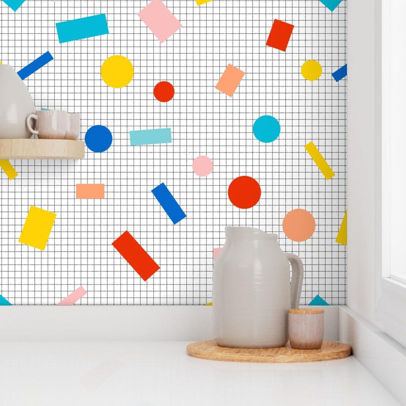 Retro Wallpaper - Color Block Grid By Louisemargaret - Retro 80s Grid Custom Printed Removable Self Adhesive Wallpaper Roll by Spoonflower image 7