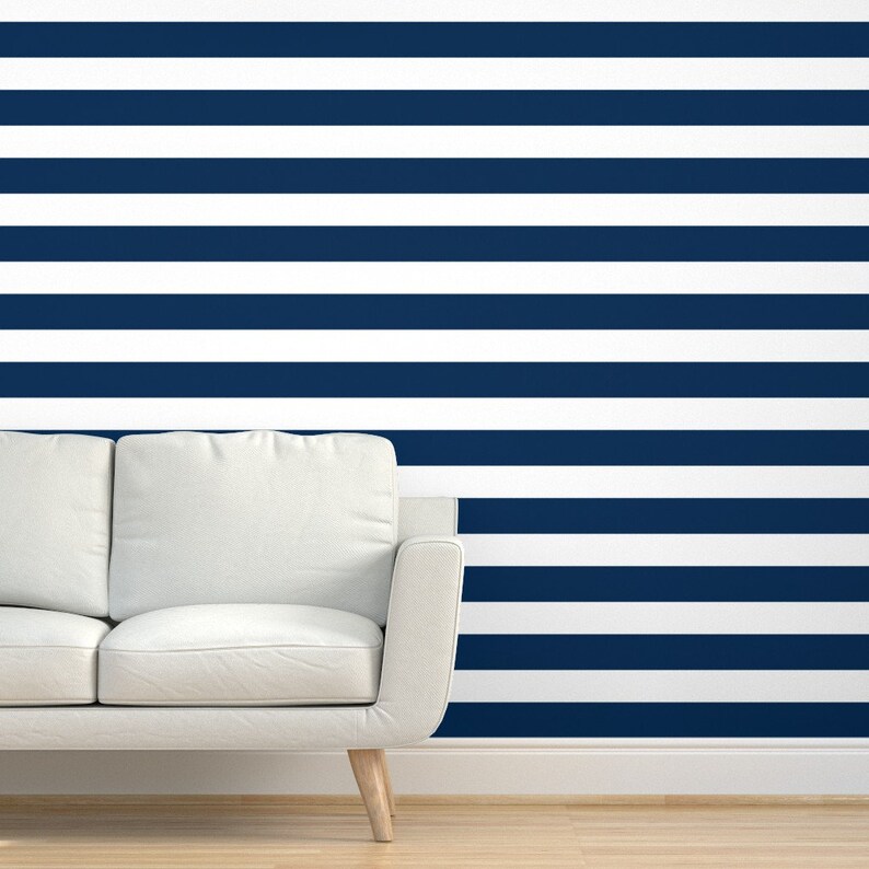 Navy and White Stripe Wallpaper Preppy Stripes Deep Navy Etsy