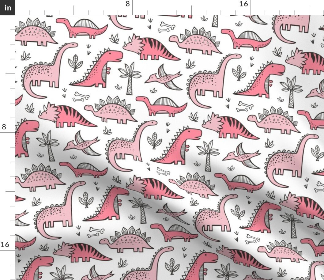 Girls Dinosaur Fabric Dinosaurs in Pink by Caja Design Dinosaur