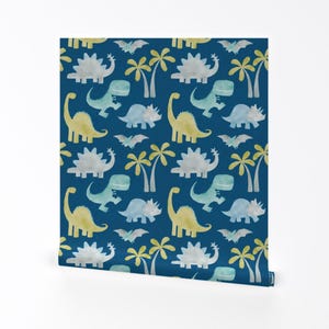 Cute Dinosaur Wallpaper - Dinosaur Blue By Nick Neuman - Boy Decor Custom Printed Removable Self Adhesive Wallpaper Roll by Spoonflower