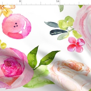 Watercolor Floral Fabric - Spring Summer Colorful Pink Flower Peonies Roses & Poppies Leaves Large By Theartwerks - Fabric With Spoonflower